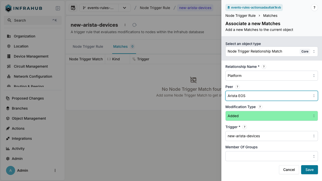 Node Trigger matches form